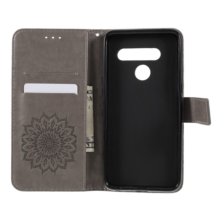 Imprint Sunflower Leather Wallet Stand Mobile Cover for LG V50 ThinQ 5G - Grey-9