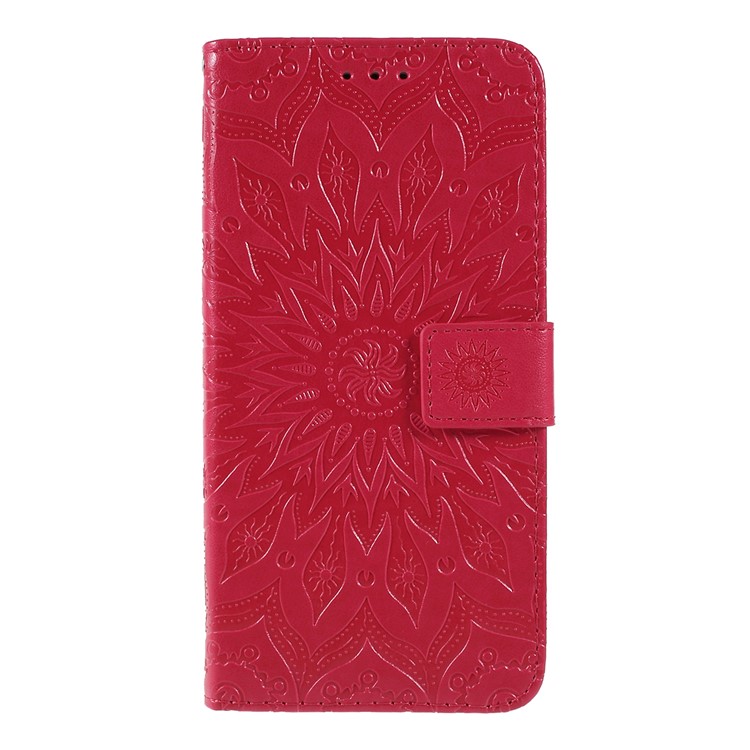 Imprint Sunflower Leather Wallet Stand Mobile Cover for LG V50 ThinQ 5G - Red-1