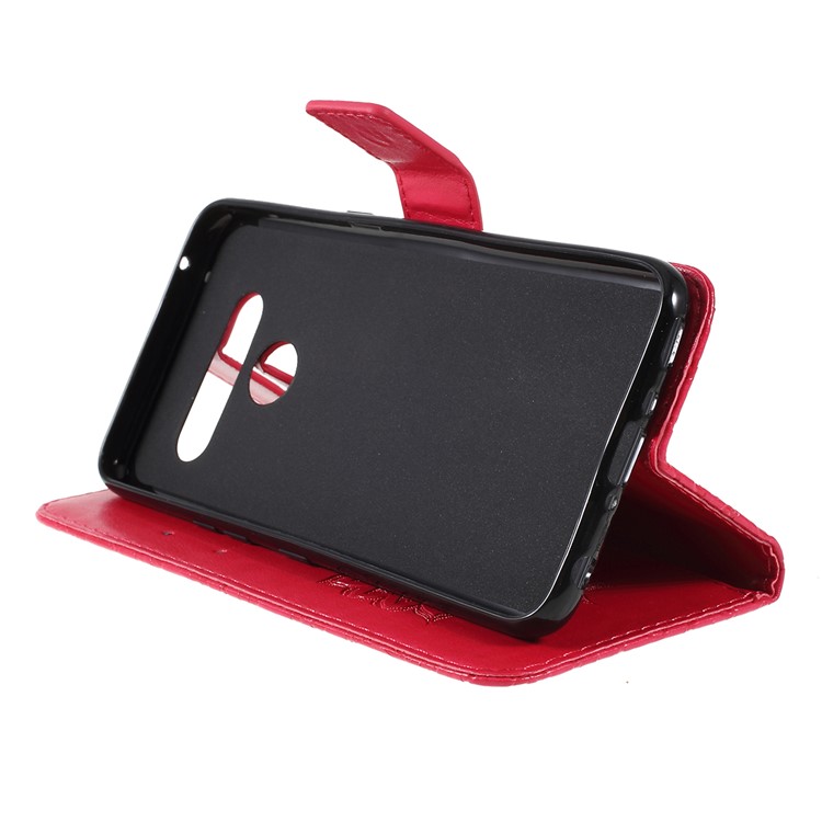 Imprint Sunflower Leather Wallet Stand Mobile Cover for LG V50 ThinQ 5G - Red-2