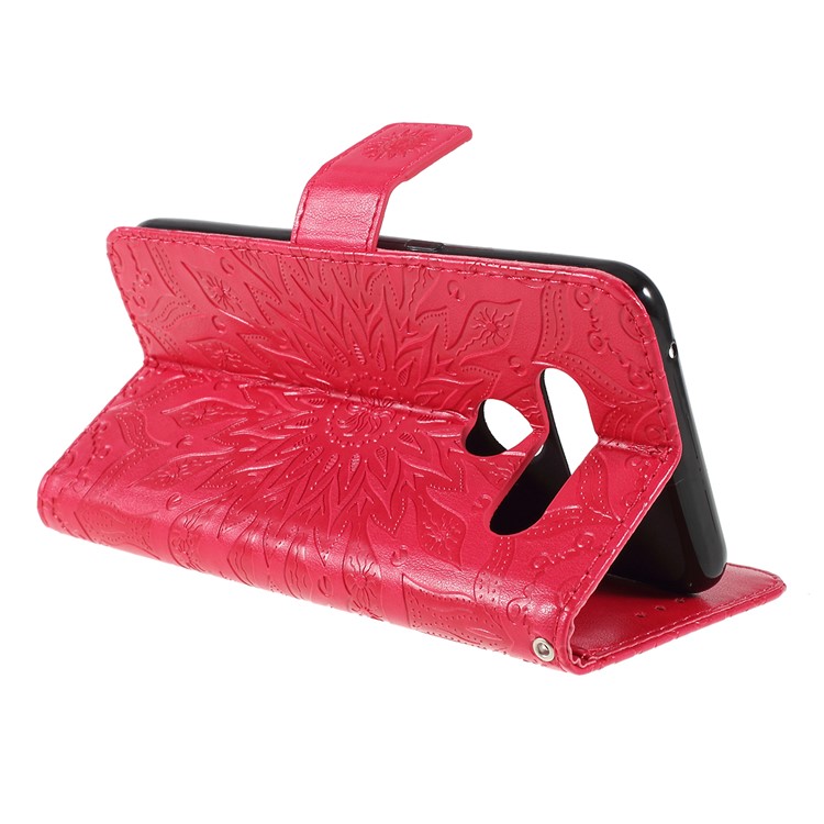 Imprint Sunflower Leather Wallet Stand Mobile Cover for LG V50 ThinQ 5G - Red-3