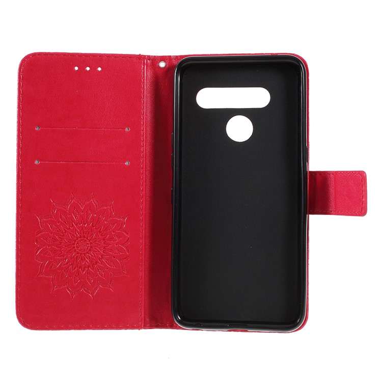 Imprint Sunflower Leather Wallet Stand Mobile Cover for LG V50 ThinQ 5G - Red-4