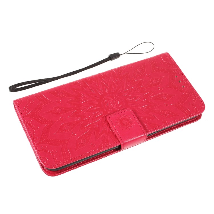Imprint Sunflower Leather Wallet Stand Mobile Cover for LG V50 ThinQ 5G - Red-5