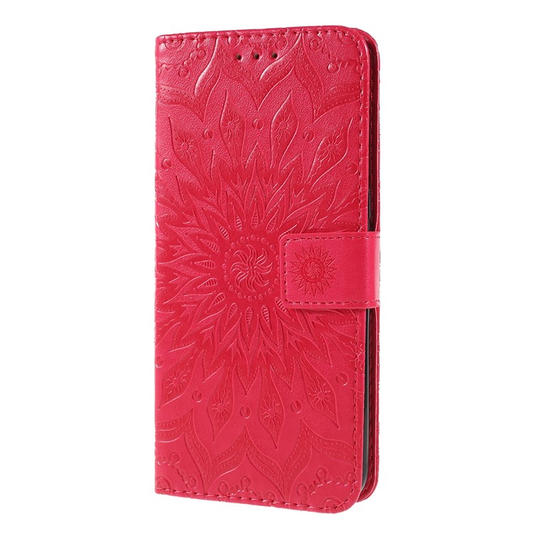 Imprint Sunflower Leather Wallet Stand Mobile Cover for LG V50 ThinQ 5G - Red-6