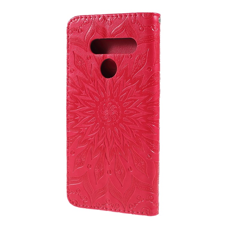 Imprint Sunflower Leather Wallet Stand Mobile Cover for LG V50 ThinQ 5G - Red-7