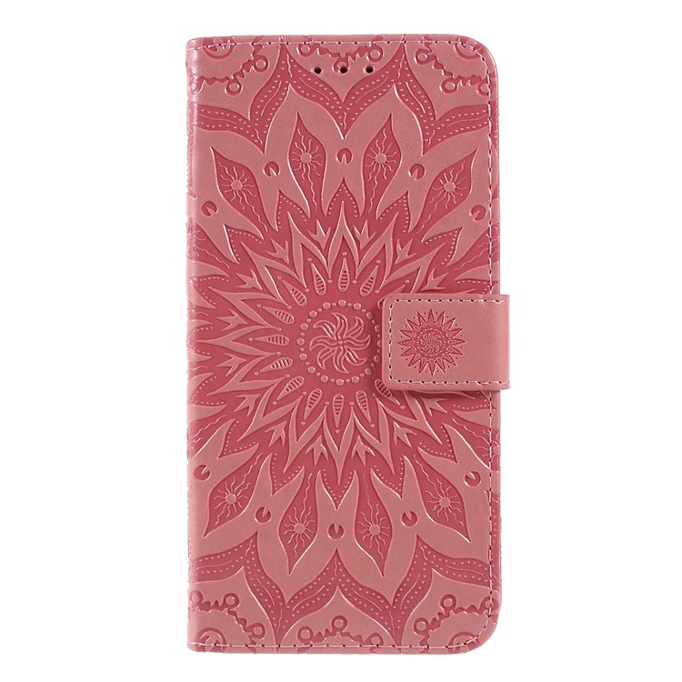 Imprint Sunflower Leather Wallet Stand Mobile Cover for LG V50 ThinQ 5G - Pink-1