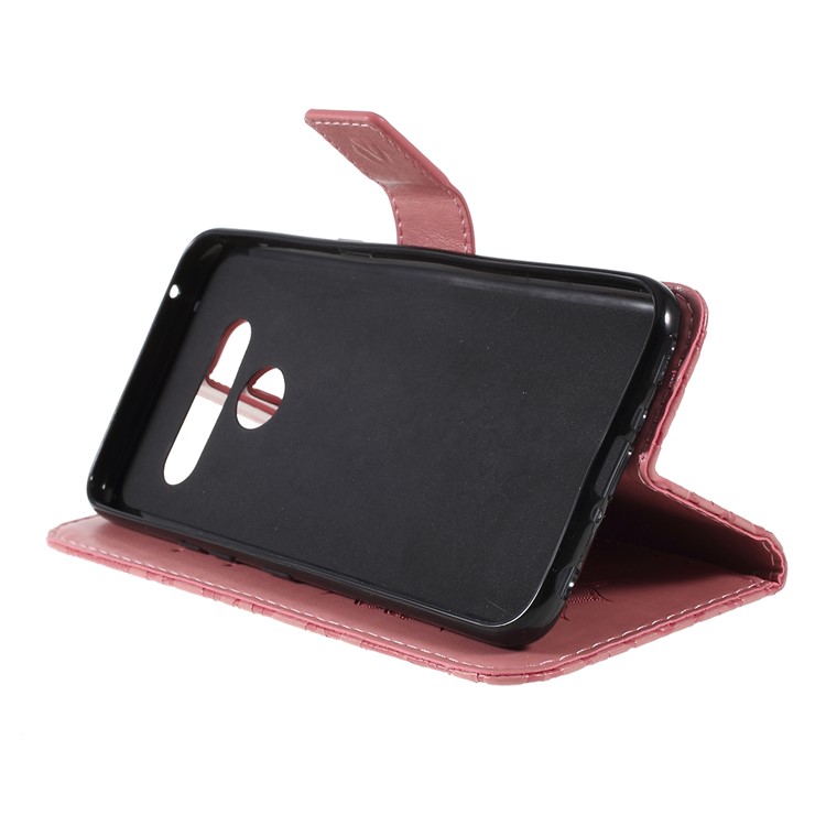 Imprint Sunflower Leather Wallet Stand Mobile Cover for LG V50 ThinQ 5G - Pink-2