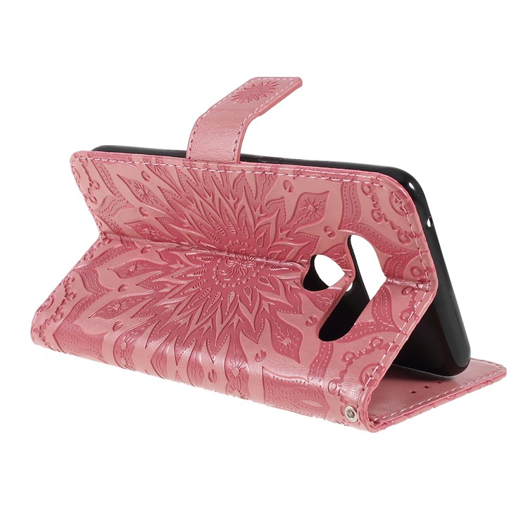 Imprint Sunflower Leather Wallet Stand Mobile Cover for LG V50 ThinQ 5G - Pink-3
