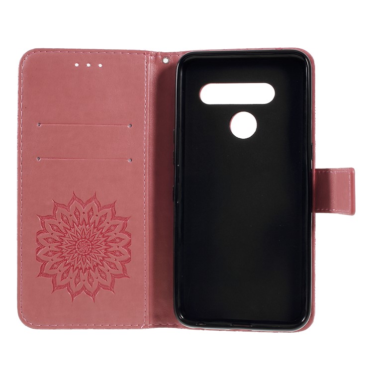 Imprint Sunflower Leather Wallet Stand Mobile Cover for LG V50 ThinQ 5G - Pink-4