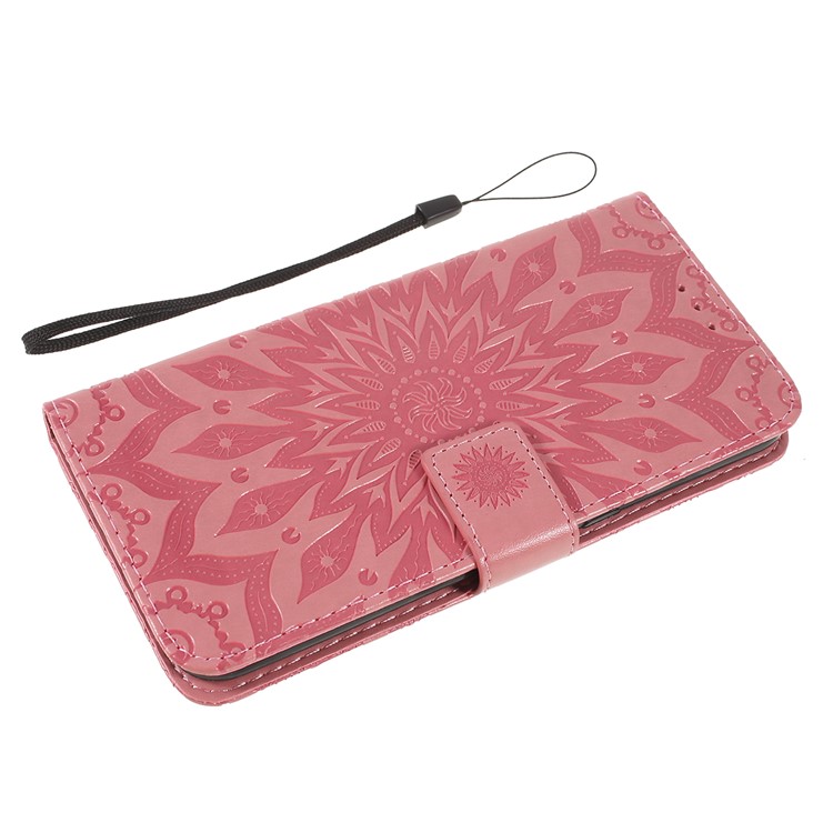 Imprint Sunflower Leather Wallet Stand Mobile Cover for LG V50 ThinQ 5G - Pink-5