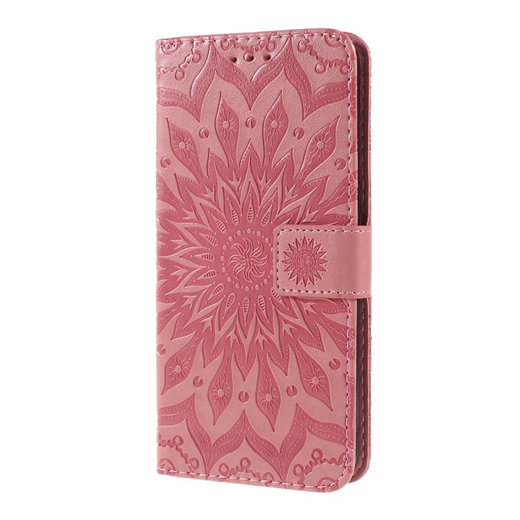 Imprint Sunflower Leather Wallet Stand Mobile Cover for LG V50 ThinQ 5G - Pink-6