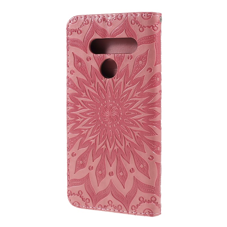 Imprint Sunflower Leather Wallet Stand Mobile Cover for LG V50 ThinQ 5G - Pink-7