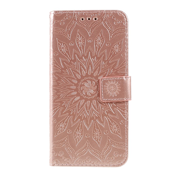 Imprint Sunflower Leather Wallet Stand Mobile Cover for LG V50 ThinQ 5G - Rose Gold-1