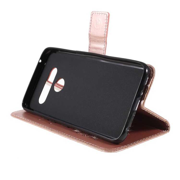Imprint Sunflower Leather Wallet Stand Mobile Cover for LG V50 ThinQ 5G - Rose Gold-2