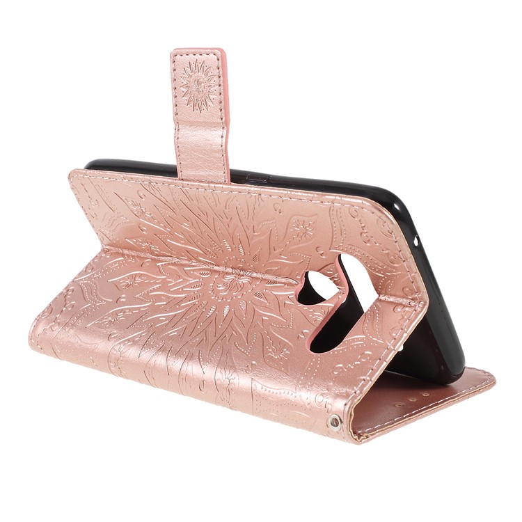 Imprint Sunflower Leather Wallet Stand Mobile Cover for LG V50 ThinQ 5G - Rose Gold-3