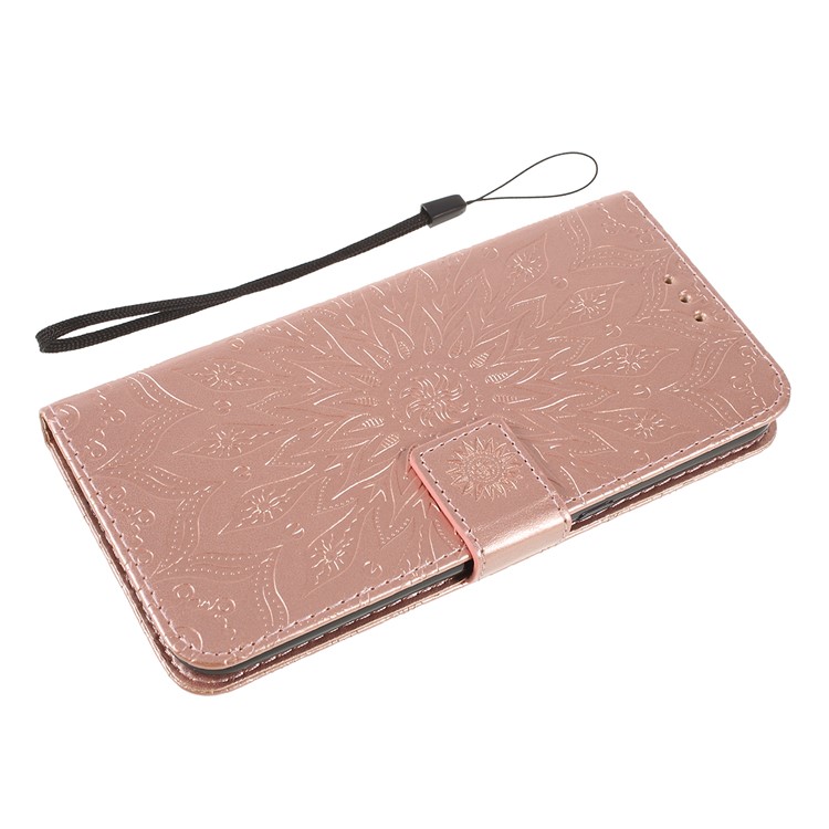 Imprint Sunflower Leather Wallet Stand Mobile Cover for LG V50 ThinQ 5G - Rose Gold-5
