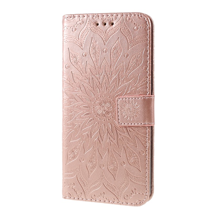 Imprint Sunflower Leather Wallet Stand Mobile Cover for LG V50 ThinQ 5G - Rose Gold-6