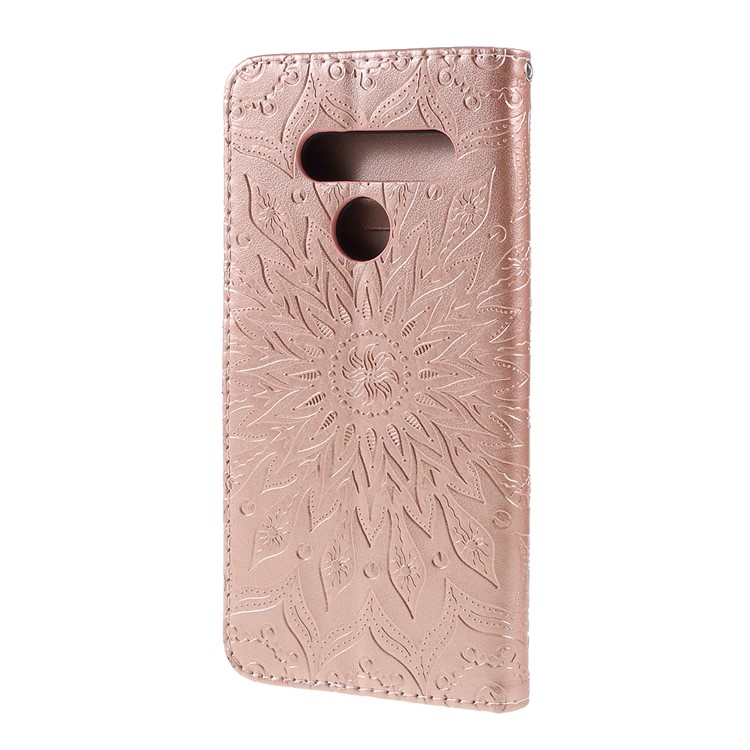 Imprint Sunflower Leather Wallet Stand Mobile Cover for LG V50 ThinQ 5G - Rose Gold-7