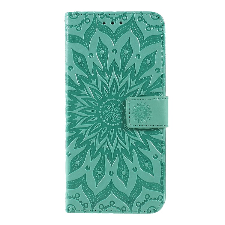 Imprint Sunflower Leather Wallet Stand Mobile Cover for LG V50 ThinQ 5G - Cyan-1