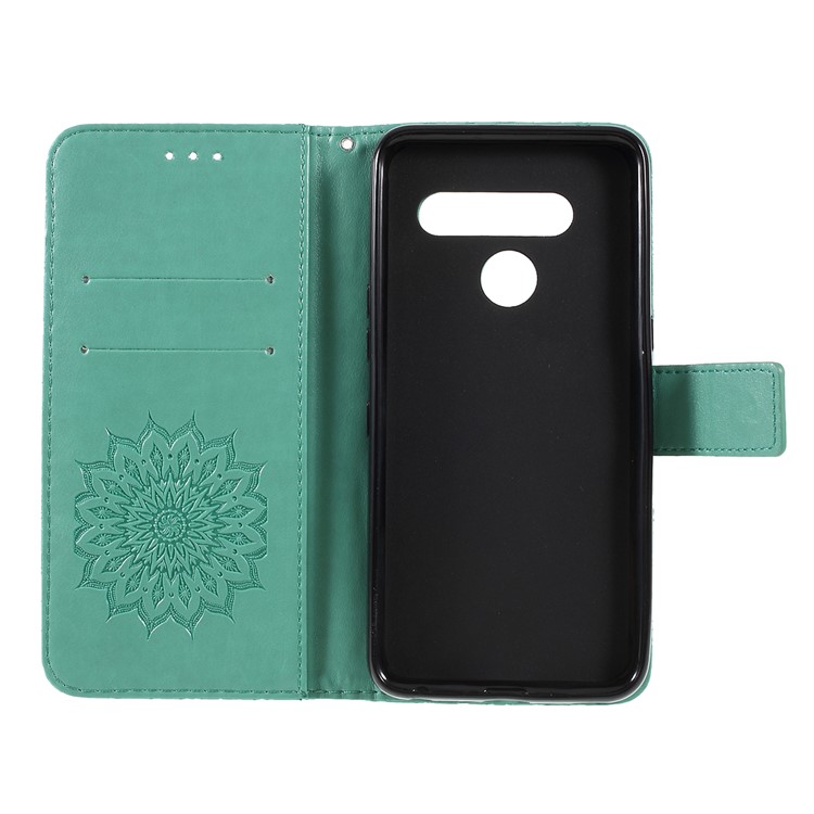 Imprint Sunflower Leather Wallet Stand Mobile Cover for LG V50 ThinQ 5G - Cyan-4