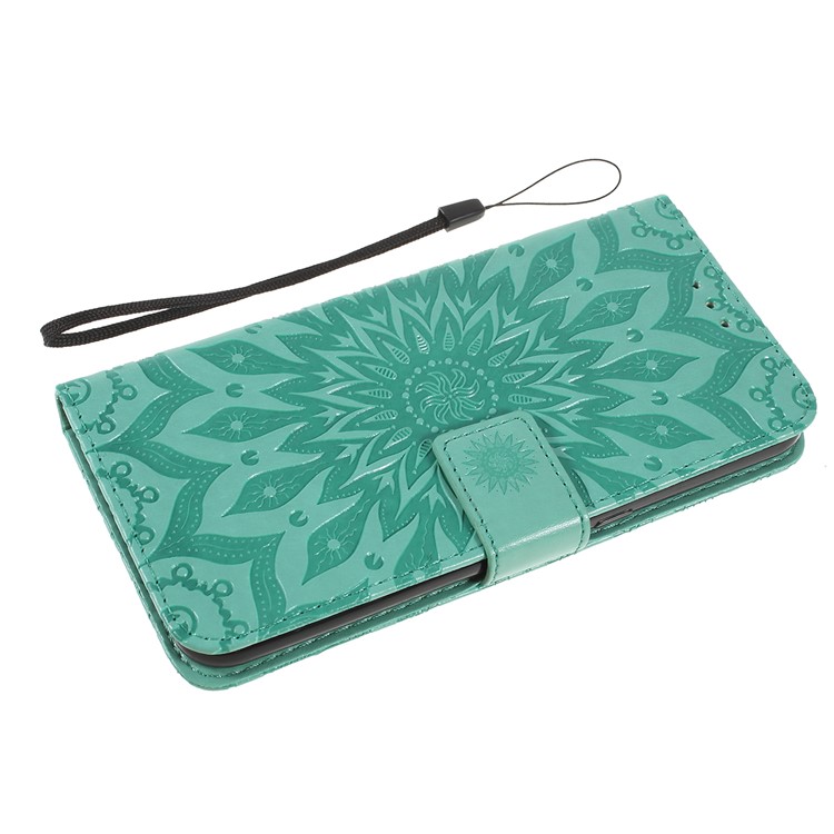 Imprint Sunflower Leather Wallet Stand Mobile Cover for LG V50 ThinQ 5G - Cyan-5