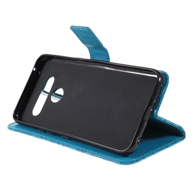 Impressão De Carteira De Couro De Girassol Ficar Capa Móvel Para LG V50 Thinq 5G - Azul-2