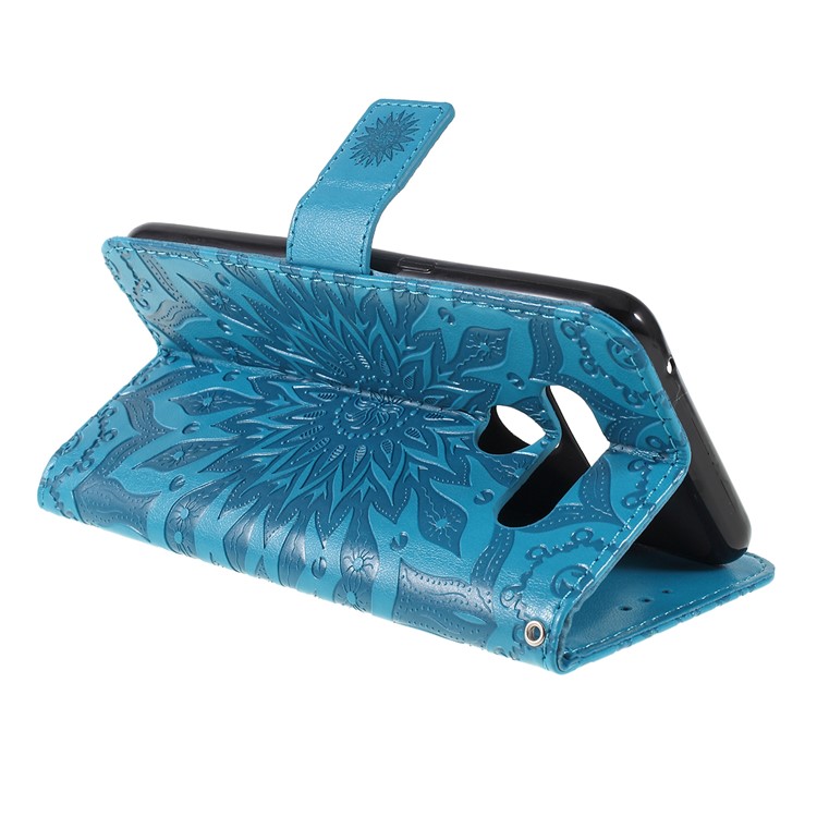 Impressão De Carteira De Couro De Girassol Ficar Capa Móvel Para LG V50 Thinq 5G - Azul-3