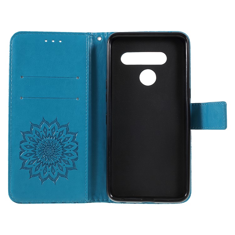 Impressão De Carteira De Couro De Girassol Ficar Capa Móvel Para LG V50 Thinq 5G - Azul-4