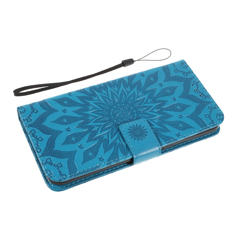 Impressão De Carteira De Couro De Girassol Ficar Capa Móvel Para LG V50 Thinq 5G - Azul-5