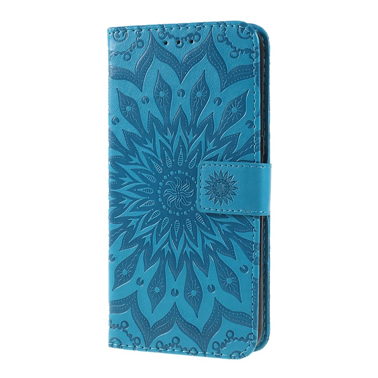 Impressão De Carteira De Couro De Girassol Ficar Capa Móvel Para LG V50 Thinq 5G - Azul-6