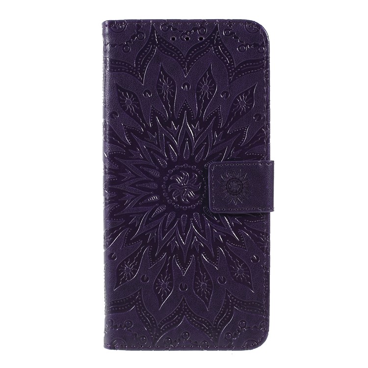 Imprint Sunflower Leather Wallet Stand Mobile Cover for LG V50 ThinQ 5G - Purple-1