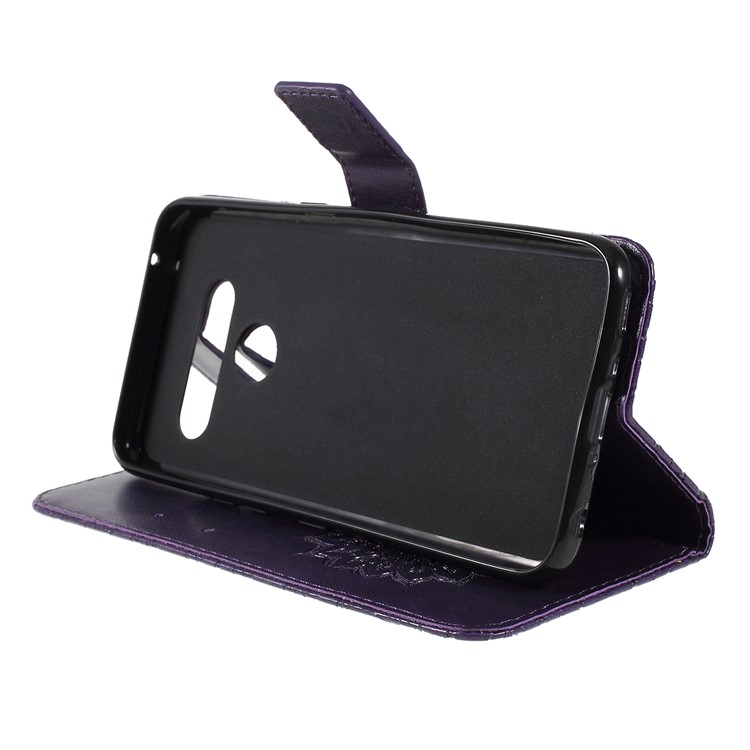 Imprint Sunflower Leather Wallet Stand Mobile Cover for LG V50 ThinQ 5G - Purple-2