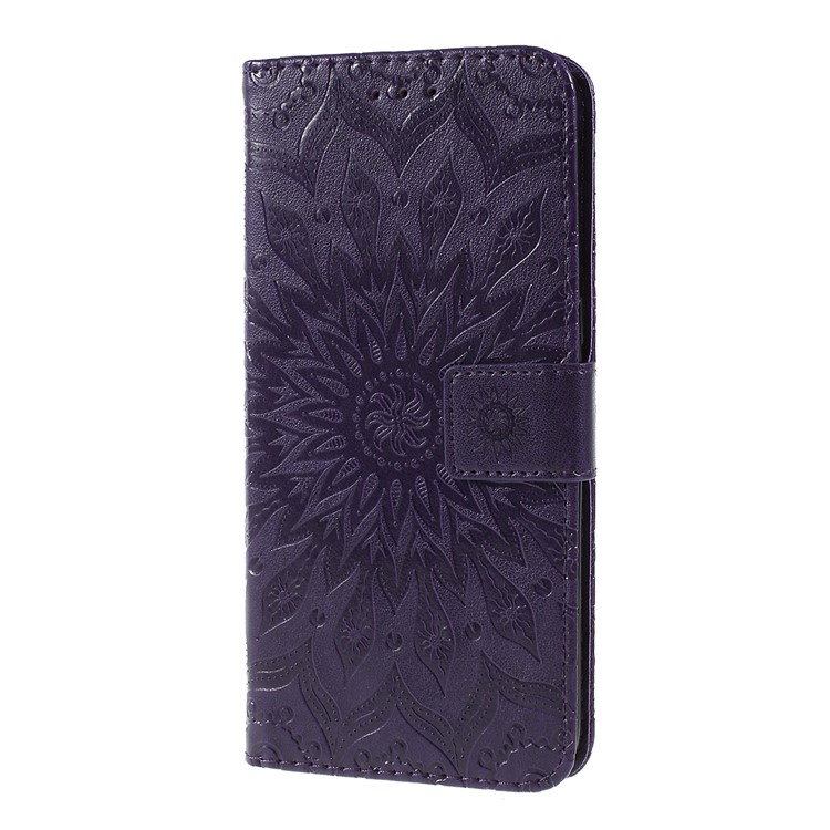 Imprint Sunflower Leather Wallet Stand Mobile Cover for LG V50 ThinQ 5G - Purple-6