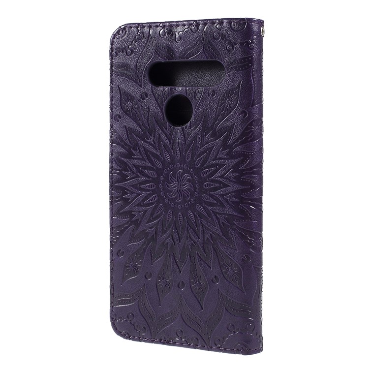 Imprint Sunflower Leather Wallet Stand Mobile Cover for LG V50 ThinQ 5G - Purple-7