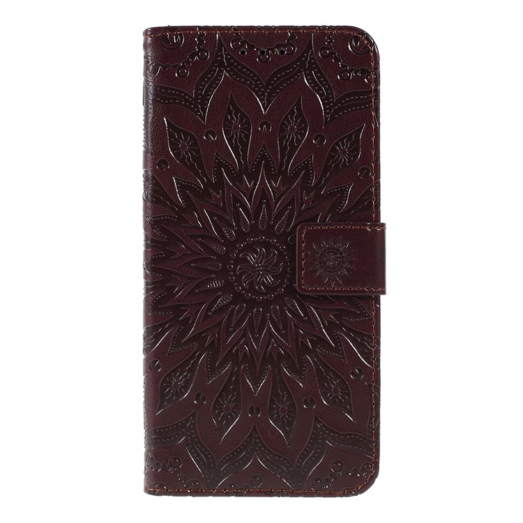 Imprint Sunflower Leather Wallet Stand Mobile Cover for LG V50 ThinQ 5G - Brown-1