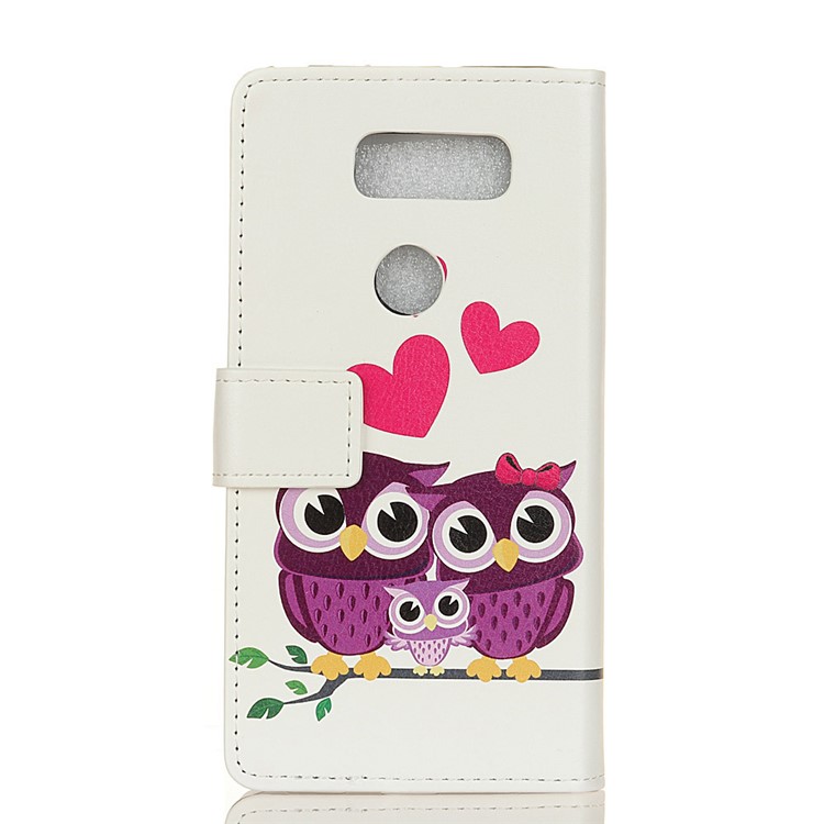 Pattern Printing PU Leather Protection Mobile Phone Cover Shell for LG Q60 - Owl Family-4