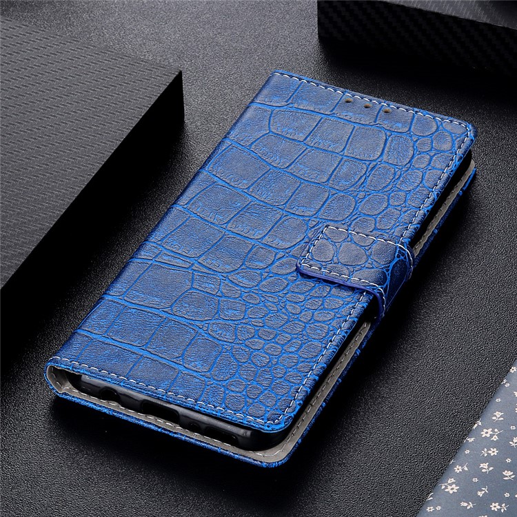 Crocodile Texture PU Leather Stand Wallet Phone Case for LG Q60 - Blue-1