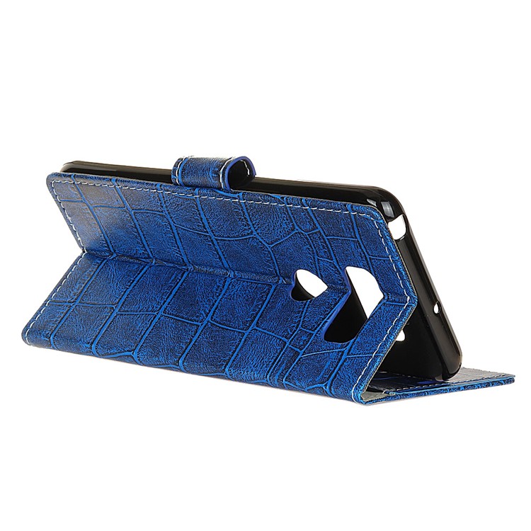 Crocodile Texture PU Leather Stand Wallet Phone Case for LG Q60 - Blue-3