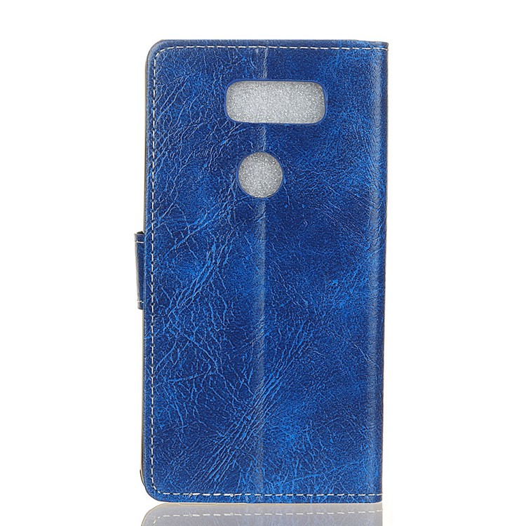 Crazy Horse Vintage Leather Wallet Stand Shell for LG Q60 - Blue-2