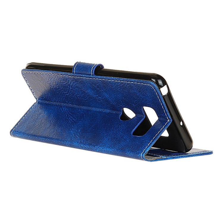 Crazy Horse Vintage Leather Wallet Stand Shell for LG Q60 - Blue-3