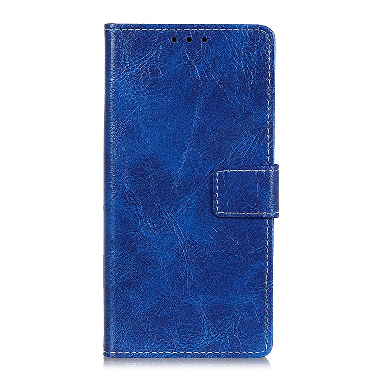 Crazy Horse Vintage Leather Wallet Stand Shell for LG Q60 - Blue-4