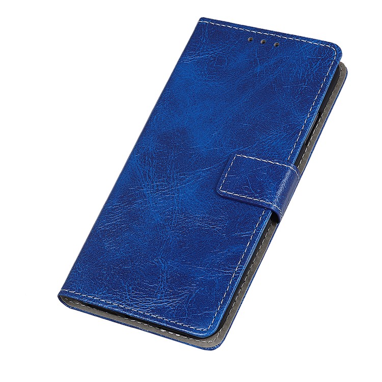 Crazy Horse Vintage Leather Wallet Stand Shell for LG Q60 - Blue-7