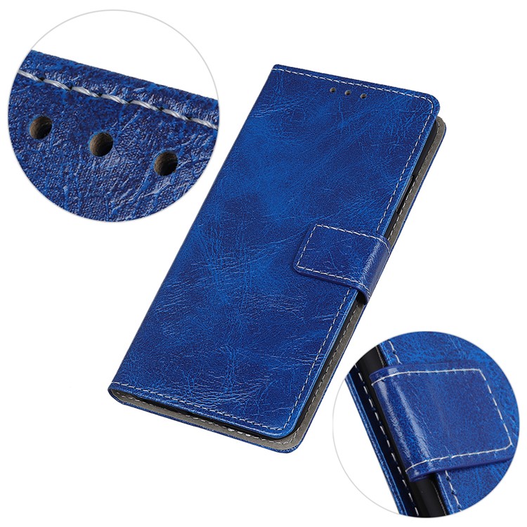 Crazy Horse Vintage Leather Wallet Stand Shell for LG Q60 - Blue-8