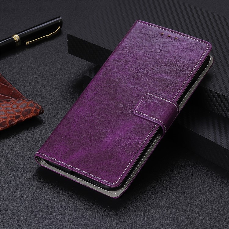 Crazy Horse Vintage Leather Wallet Stand Shell for LG Q60 - Purple-1