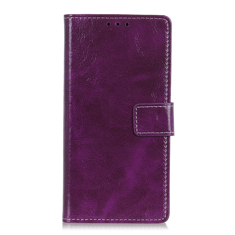 Crazy Horse Vintage Leather Wallet Stand Shell for LG Q60 - Purple-2