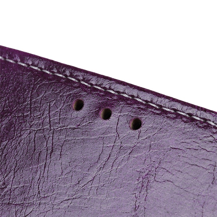 Crazy Horse Vintage Leather Wallet Stand Shell for LG Q60 - Purple-3