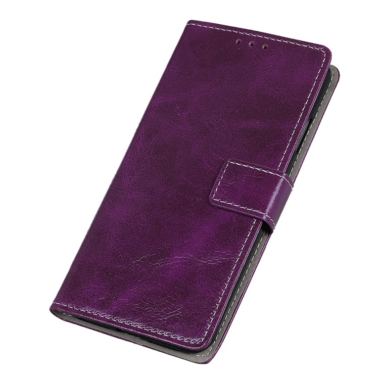 Crazy Horse Vintage Leather Wallet Stand Shell for LG Q60 - Purple-5