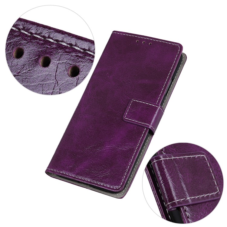 Crazy Horse Vintage Leather Wallet Stand Shell for LG Q60 - Purple-6