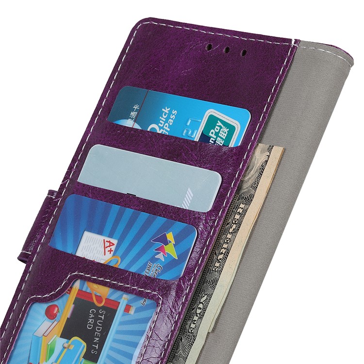 Crazy Horse Vintage Leather Wallet Stand Shell for LG Q60 - Purple-7