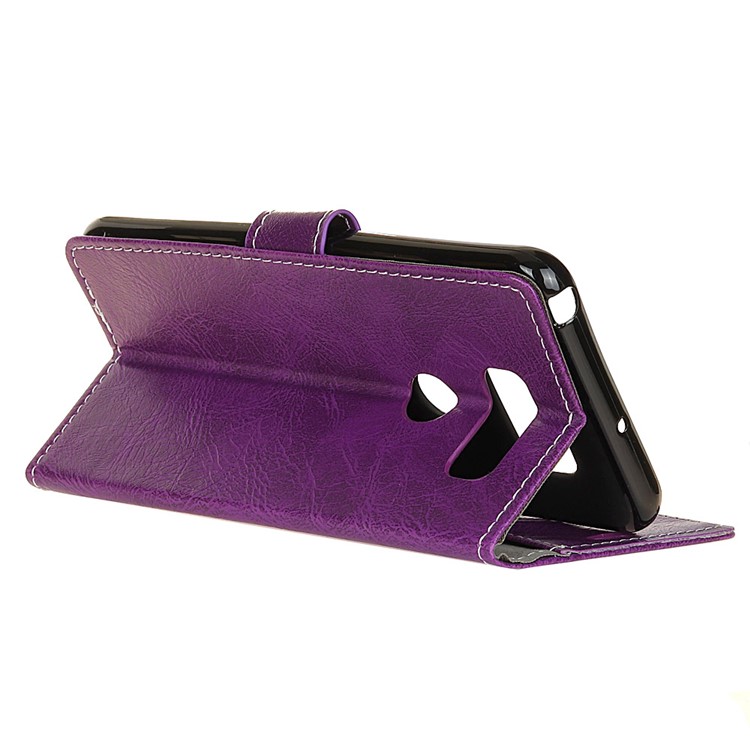 Crazy Horse Vintage Leather Wallet Stand Shell for LG Q60 - Purple-9