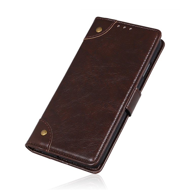 Nappa Texture Wallet Stand Leather Phone Cover for LG Q60 - Coffee-8